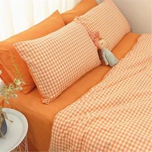 Hand Made Orange Plaid Duvet Cover and Pillow Cases Size Full